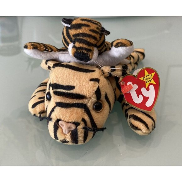 Ty Beanie Baby Tiger Stripes Plus Mini Baby Tiger Mommy and Me Duo - Picture 1 of 10